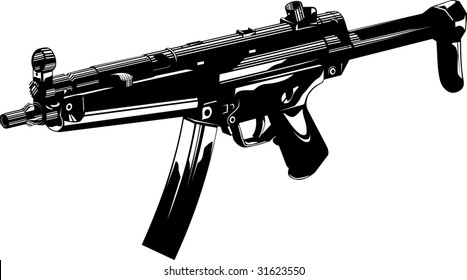 Vector illustration of a machine gun black and white