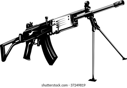 Vector illustration of a machine gun black and white