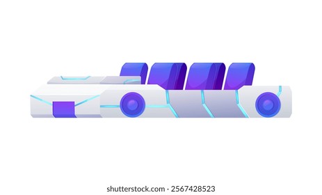 Vector illustration of machine with multiple seats for virtual reality attraction. Digital equipment with glowing elements. Metaverse game. Interactive device for leisure. Isolated background.