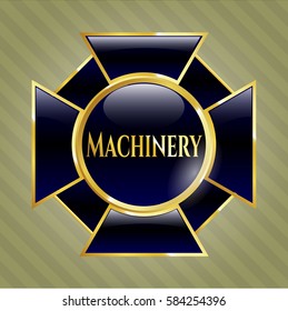 Vector Illustration of Machinery golden emblem in black color
