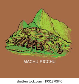 VECTOR ILLUSTRATION OF MACHU PICCHU CUSCO PERU