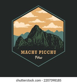 Vector illustration of Machu Picchu, hand drawn line style with digital color