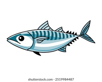 Vector illustration of mackerel fish, isolated on white background. This design is ideal for projects related to marine life, fishing, seafood and marine conservation