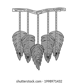 Vector illustration of macrame mural in boho style. 