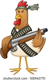 Vector illustration of a mad rooster with shotgun and bullets.