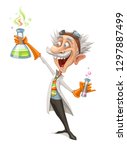Vector Illustration of a Mad Scientist Holding a Test Tube and Making His Crazy Experiment.