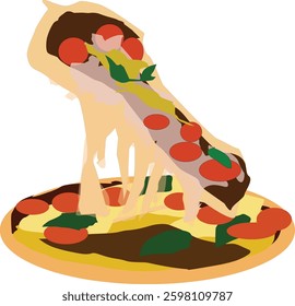 The vector illustration I made about food is a pizza vector with soft cheese and looks appetizing
