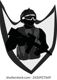 The vector illustration I made of army ryder looks like a soldier holding a gun and wearing a vest.