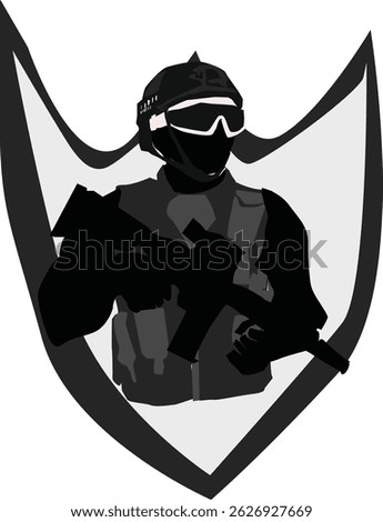 The vector illustration I made of army ryder looks like a soldier holding a gun and wearing a vest.