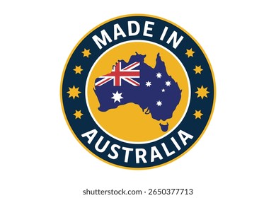 Ilustração vetorial de um emblema feito na Austrália com a bandeira e o mapa australianos