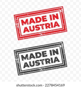 Vector illustration of Made In Austria. Red grunge stamp on transparent background(PNG).