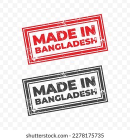 Vector illustration of Made In Bangladesh. Red grunge stamp on transparent background(PNG).