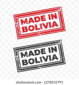 Ilustración vectorial de Made In Bolivia. Estampilla roja en fondo transparente (PNG).