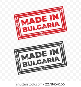 Vector illustration of Made In Bulgaria. Red grunge stamp on transparent background(PNG).