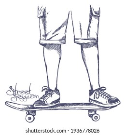 Vector illustration made by hand, in stripped strokes of skater legs. Art for print on t-shirts, posters and etc ...