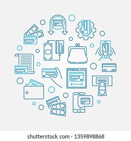 Vector illustration made with cash, banknote and money outline icons in circle shape