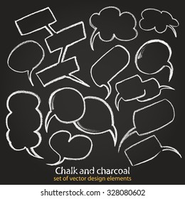 Vector illustration made with chalk. Speech bubbles on blackboard. 