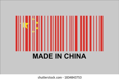 Vector Illustration Of Made In China Barcode Concept. Bar Code In China Flag Colors.  China's Economy Icon.