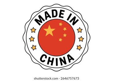Vector illustration of a Made in China label with the Chinese flag and star design isolated on a