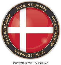 vector illustration of made in Denmark banner with national flag