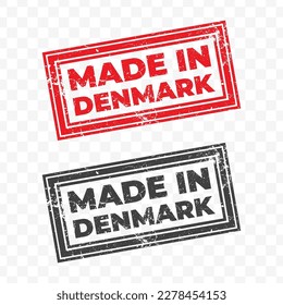Vector illustration of Made In Denmark. Red grunge stamp on transparent background(PNG).