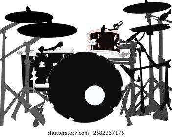 Vector illustration I made of a drum set, with simple black and white colors.