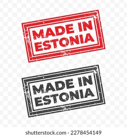 Vector illustration of Made In Estonia. Red grunge stamp on transparent background(PNG).
