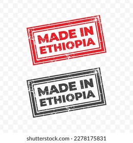 Vector illustration of Made In Ethiopia. Red grunge stamp on transparent background(PNG).