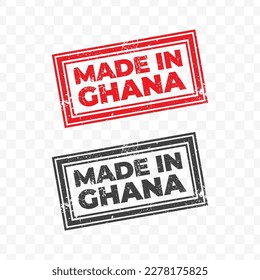 Ilustración vectorial de Made In Ghana. Estampilla roja en fondo transparente (PNG).