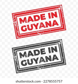 Vector illustration of Made In Guyana. Red grunge stamp on transparent background(PNG).