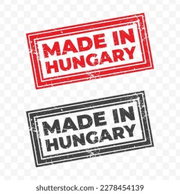 Vector illustration of Made In Hungary. Red grunge stamp on transparent background(PNG).