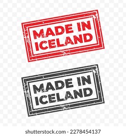 Vector illustration of Made In Iceland. Red grunge stamp on transparent background(PNG).