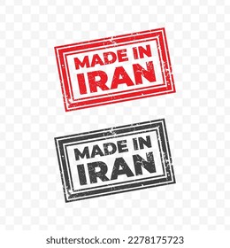 Vector illustration of Made In Iran. Red grunge stamp on transparent background(PNG).