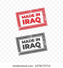 Vector illustration of Made In Iraq. Red grunge stamp on transparent background(PNG).