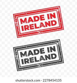 Ilustración vectorial de Made In Ireland. Estampilla roja en fondo transparente (PNG).