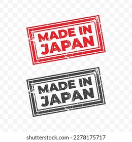 Vector illustration of Made In Japan. Red grunge stamp on transparent background(PNG).