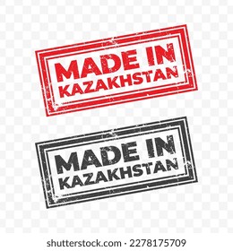 Vector illustration of Made In Kazakhstan. Red grunge stamp on transparent background(PNG).