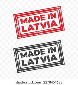 Vector illustration of Made In Latvia. Red grunge stamp on transparent background(PNG).