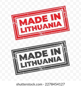 Vector illustration of Made In Lithuania. Red grunge stamp on transparent background(PNG).