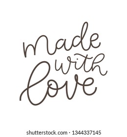 Vector illustration of Made with love lettering. Graphic elements for design of label, sticker or tag. Calligraphic sign for packaging, handcrafted goods and promotion