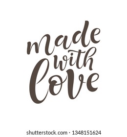 Vector illustration of Made with love lettering. Graphic elements for design of label, sticker or tag. Calligraphic sign for packaging, handcrafted goods and promotion