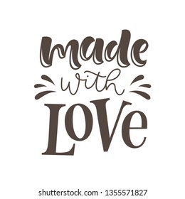 Vector illustration of Made with love lettering. Graphic elements for design of label, sticker or tag. Calligraphic sign for packaging, handcrafted goods and promotion