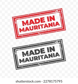 Vector illustration of Made In Mauritania. Red grunge stamp on transparent background(PNG).