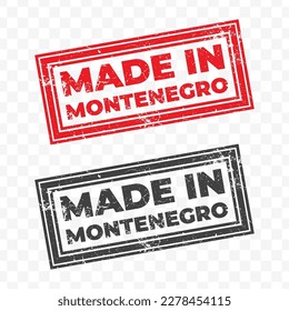 Vector illustration of Made In Montenegro. Red grunge stamp on transparent background(PNG).