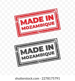 Vektorgrafik von Made in Mosambik. rote farbige Schmutzspritzer auf transparentem Hintergrund (PNG).