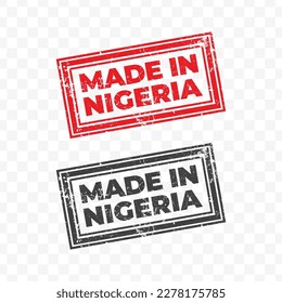 Vector illustration of Made In Nigeria. Red grunge stamp on transparent background(PNG).
