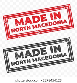 Vector illustration of Made In North Macedonia. Red grunge stamp on transparent background(PNG).