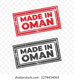 Ilustración vectorial de Made In Oman. Estampilla roja en fondo transparente (PNG).