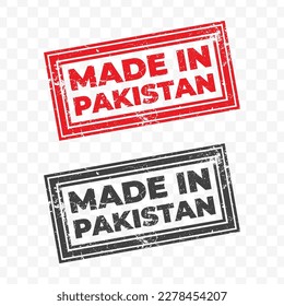 Vector illustration of Made In Pakistan. Red grunge stamp on transparent background(PNG).