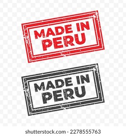 Vector illustration of Made In Peru. Red grunge stamp on transparent background(PNG).